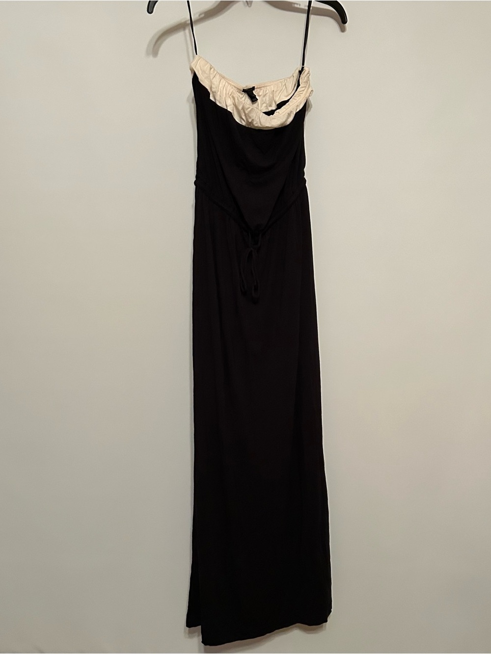 J. Crew Black Maxi Dress with Cream Cowl Neckline